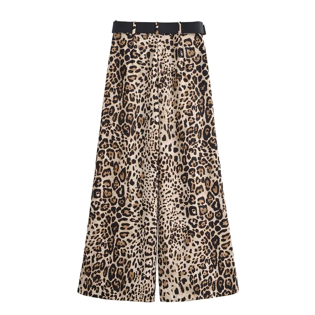 UNIZERA Raso leopardato con cintura Pantaloni a vita alta Pantaloni a gamba larga Abbigliamento donna 2025 Nuovi arrivi estivi Pantaloni casual 6