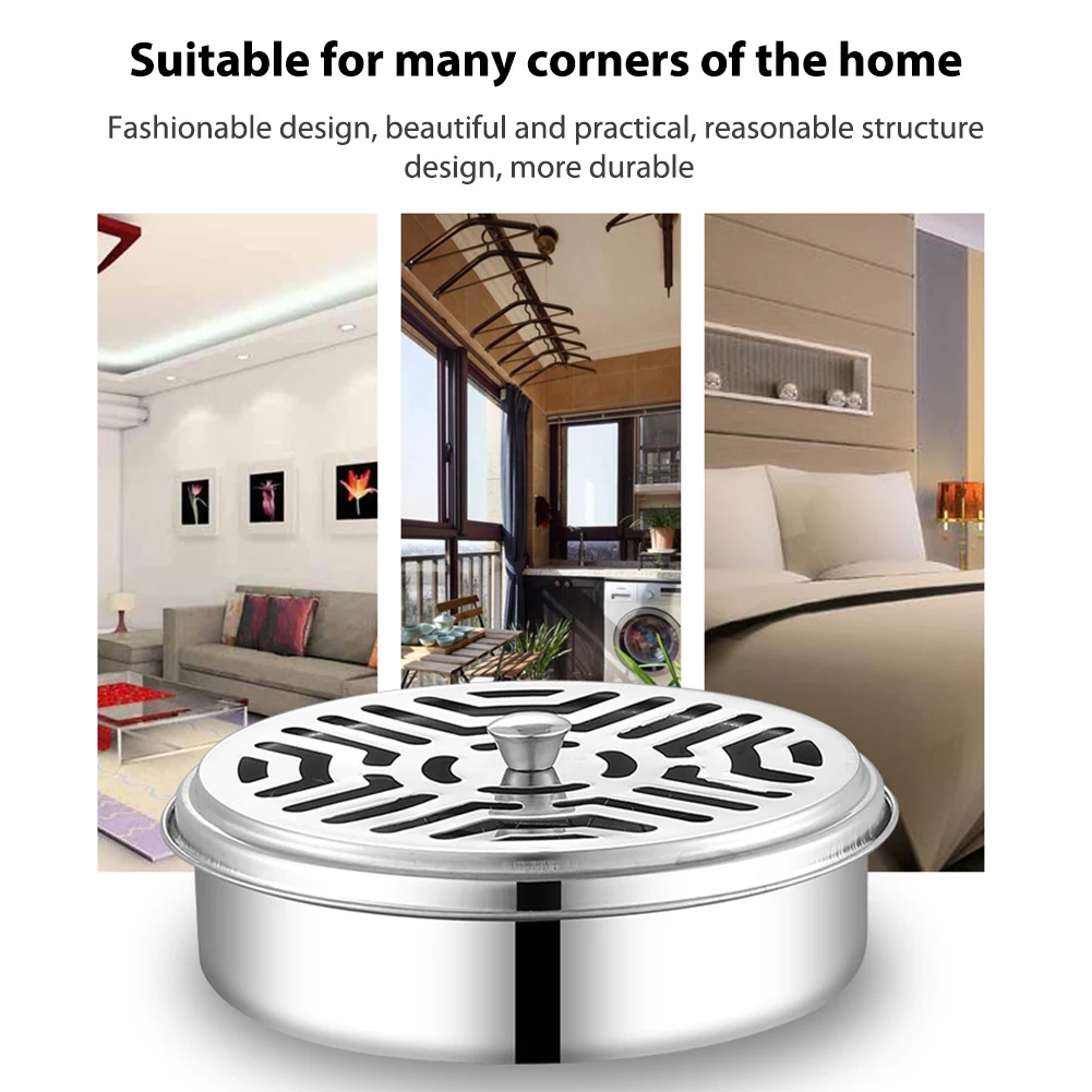 Mosquito Spiral Holder Box Stainless Steel Anti Mosquito Spiral Box Mosquito Incense Holder for Living Room Bedroom