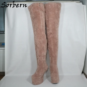 Sorbern Blush Pink Crotch Thigh High Boots Platform Heelless 99Cm Shaft Length Crossdresser Boot For Drag Queen Custom Color