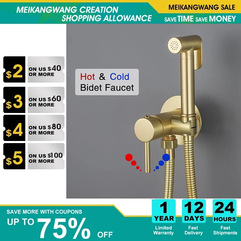 

Gold Portable Bidet Sprayer Brass Toilet Bidet faucet Hot Cold Water Bathroom Mixer Shattaf Valve Jet Set hygienic shower