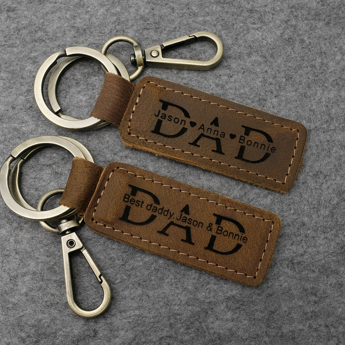 Personalized Dad Keychain Leather Keychain New Dad Gift Engraved Dad Keyring First Fathers Day Gift For Him Custom Name Keychain