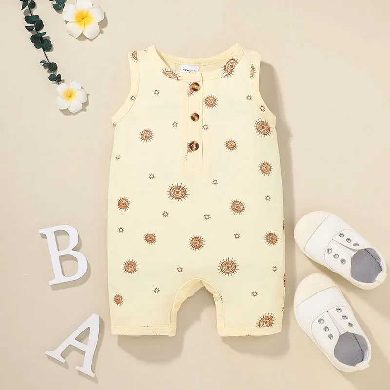 newborn baby sleeveless rompers summer baby boy girl print clothes 0-12m best baby bodysuits Baby Rompers