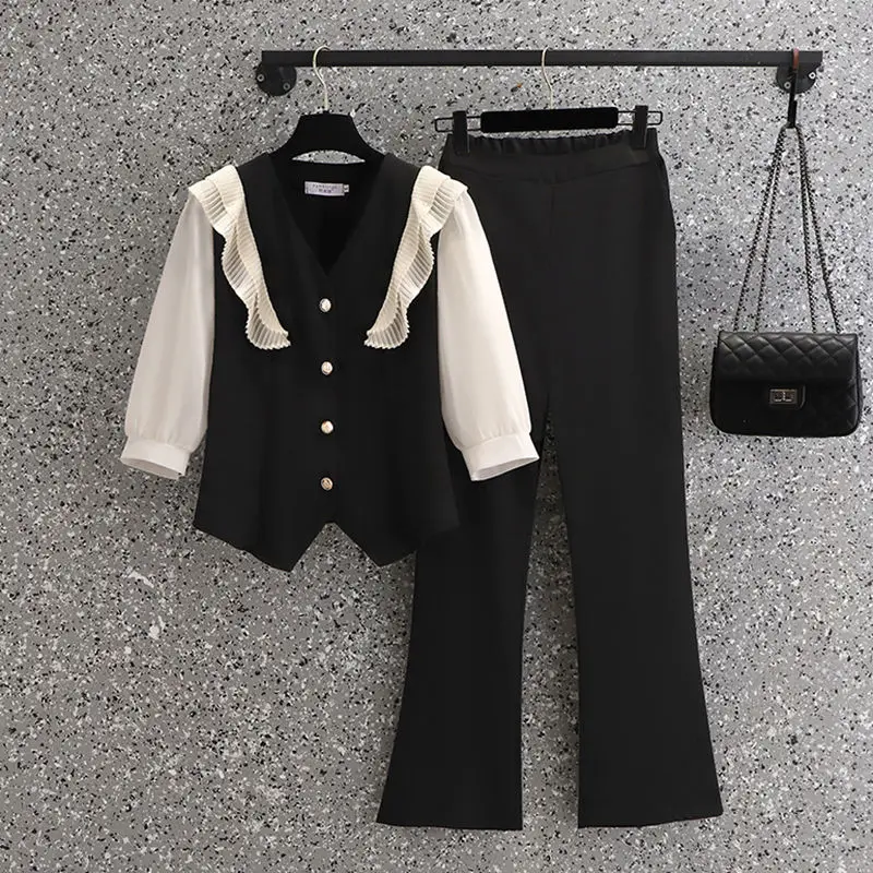 Women's Temperament and Design Sense V-neck Cardigan Short Top High Waisted Long Pants Commuting Fashion Two-piece Set