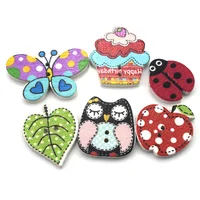 50PCS Mixed Apples Ladybug Buttons Wood 2 Holes Painted Ladybirds Cartoon Button Embellishments Scrapbooking Wooden Buttons 1