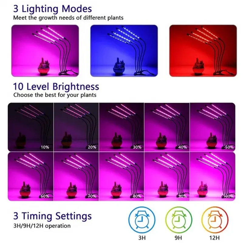 LED Grow Light Grow Light USB LED Grow Light Timed Full Spectrum For Plants Tent Greenhouse Hydroponics Growing System 9 Dimmable Flower Clip Phyto Lamp