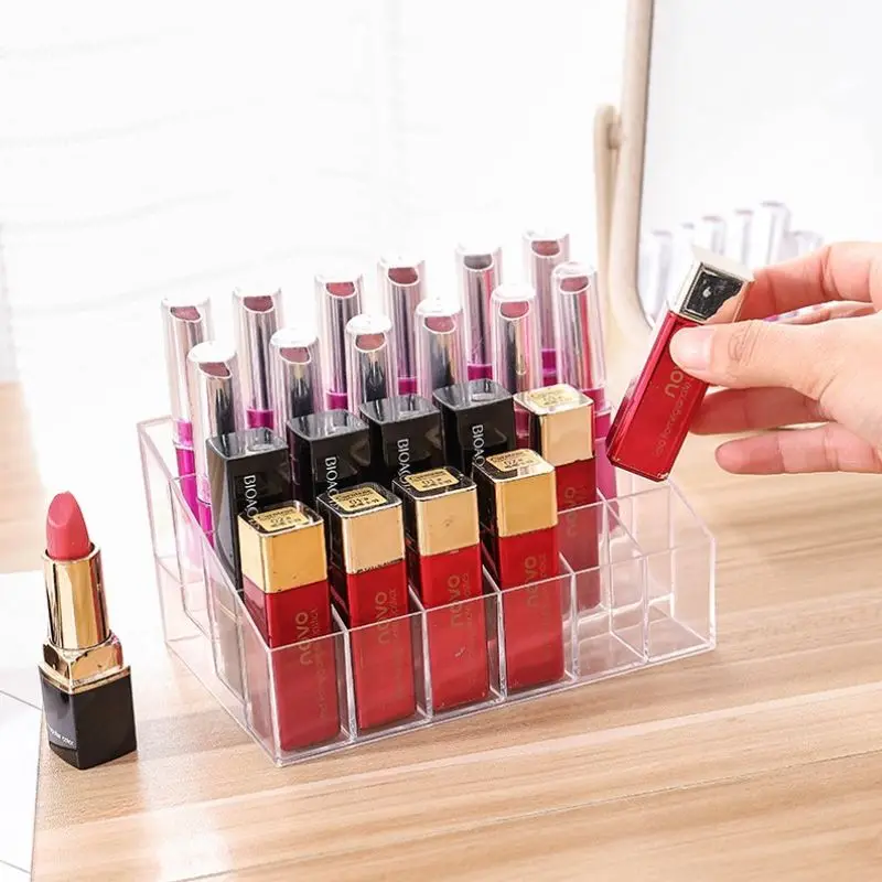 

24 Grids Lipstick Display Stand Makeup Lip Gloss Holder Transparent Cosmetic Storage Display Rack Make Up Tools