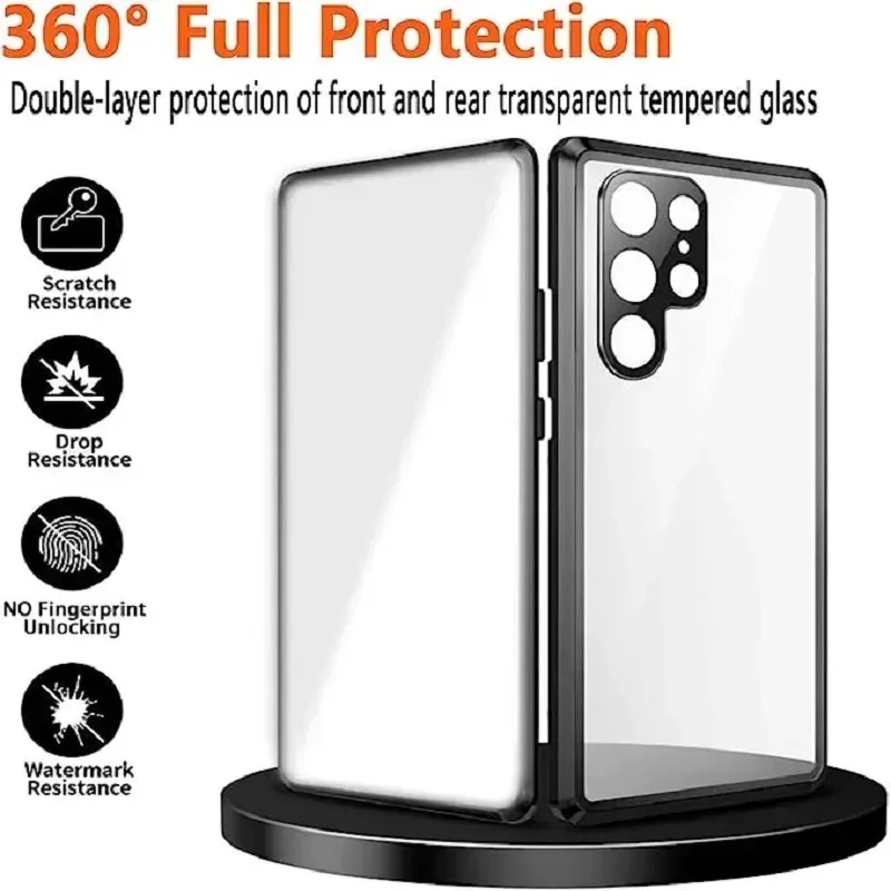 360° Full Protection Metal Magnetic Double-Sided Glass Snap Lock Case