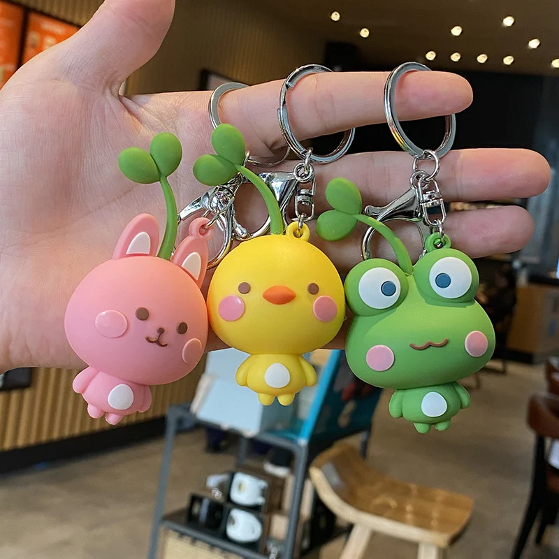 Cute bean sprouts, frog cartoon keychain, car keychain, creative backpack hanging decoration, couple gift wholesale 3