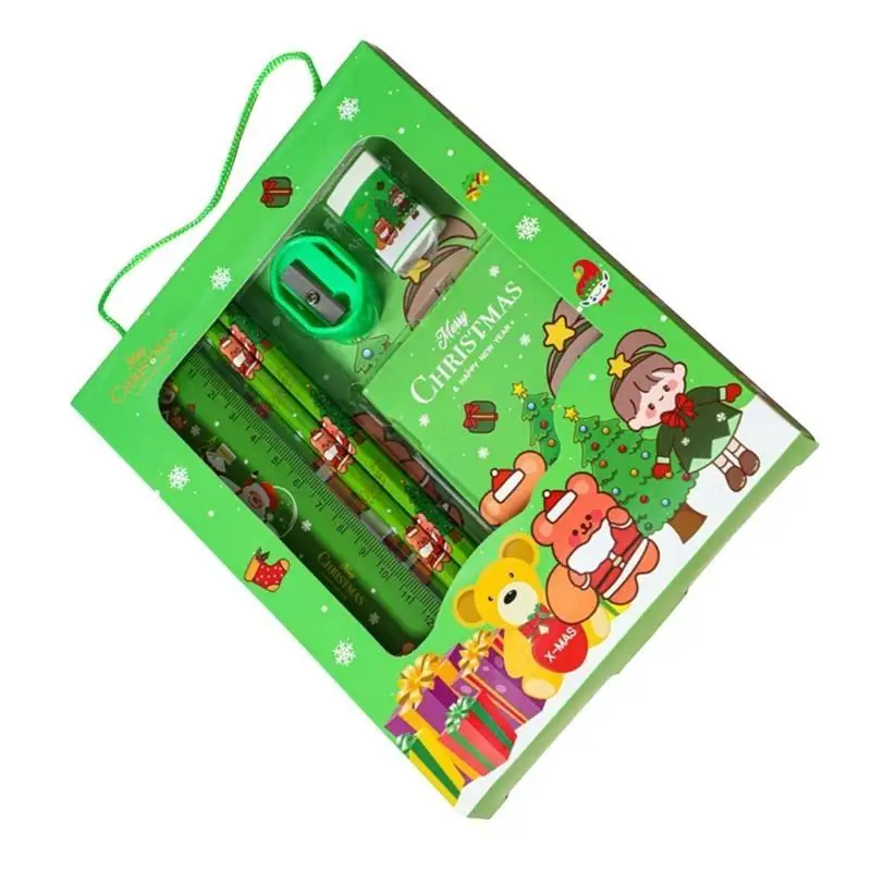 R53C Weihnachts-Briefpapier-Set für Kinder, Studenten, einschließlich Bleistift, Radiergummi, Lineal und mehr – Detail 8