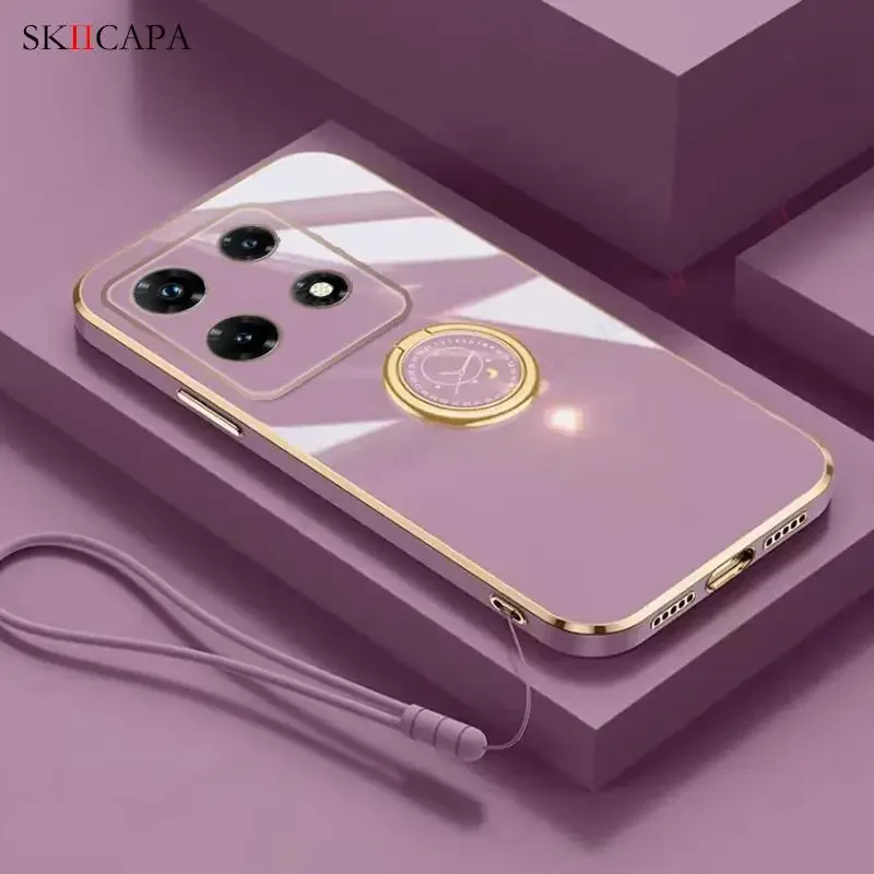 Plating Soft Silicone Ring Holder Case with Lens Protection and Lanyard