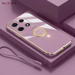 Plating Soft Silicone Ring Holder Case with Lens Protection and Lanyard for Honor 200 Pro (Purple)