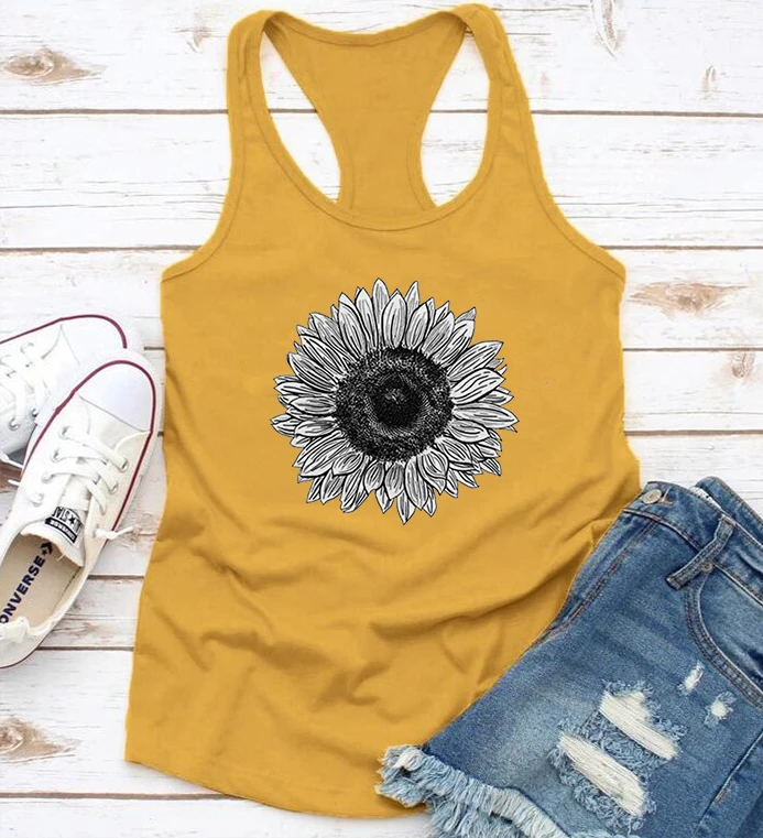 

Sun Flower Women Tank Top Floral Tank Top Women Gothic New Clothing for Women Sun Flower Casual Cute Tops Fashion M
