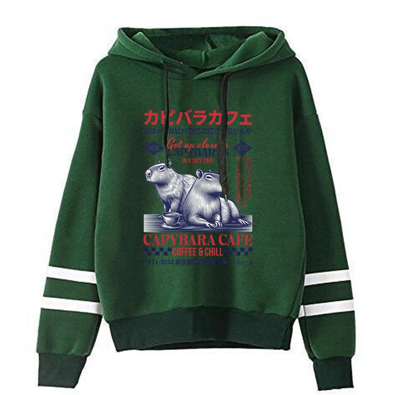 Capybara 여성 카페 프린트 후드티, 캐쥬얼 후드티, 하라주쿠 패션 스트리트웨어, Capybara 필수 스웻셔츠, 연인 선물