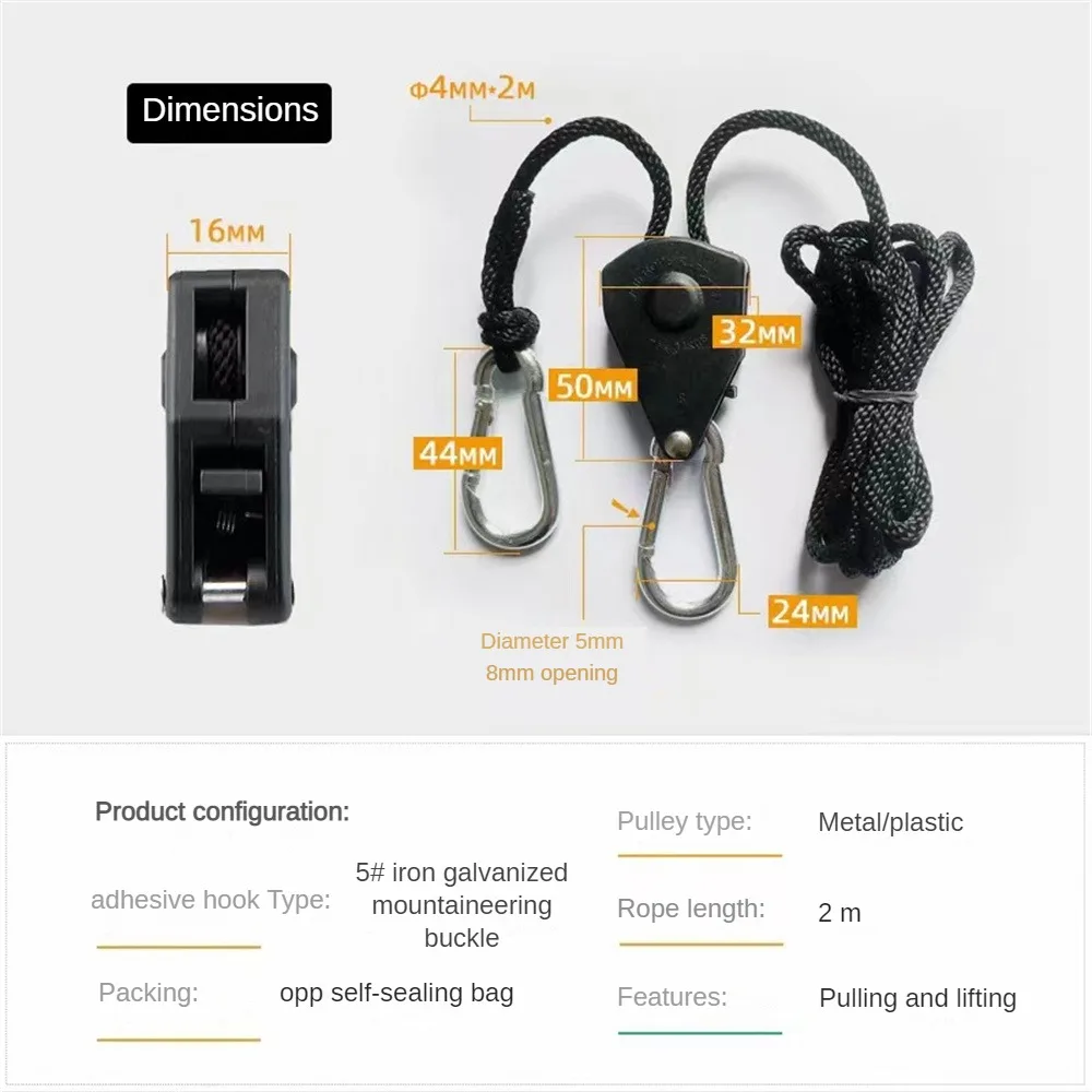 Adjustable Rope Clip Hanger Grow Light Rope Ratchet Hanger Yoyo For Indoor Growing Light Tent