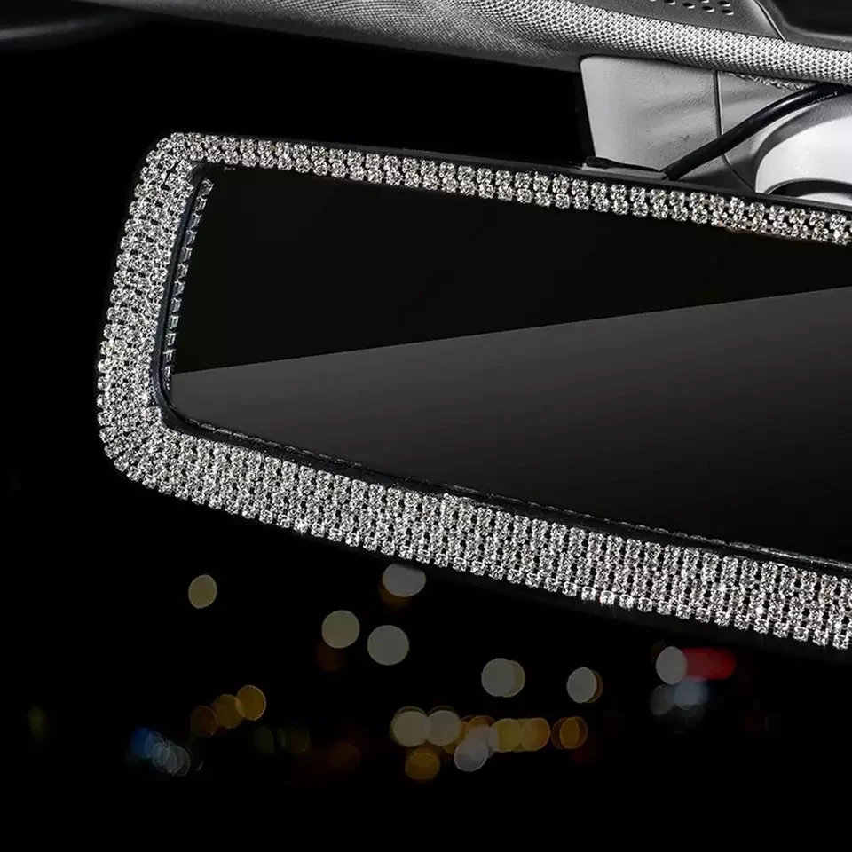 Rhinestone rearview mirror decor fashion car interior charm crystal bling diamond rear view mirror cover auto accessories rearview mirror cover