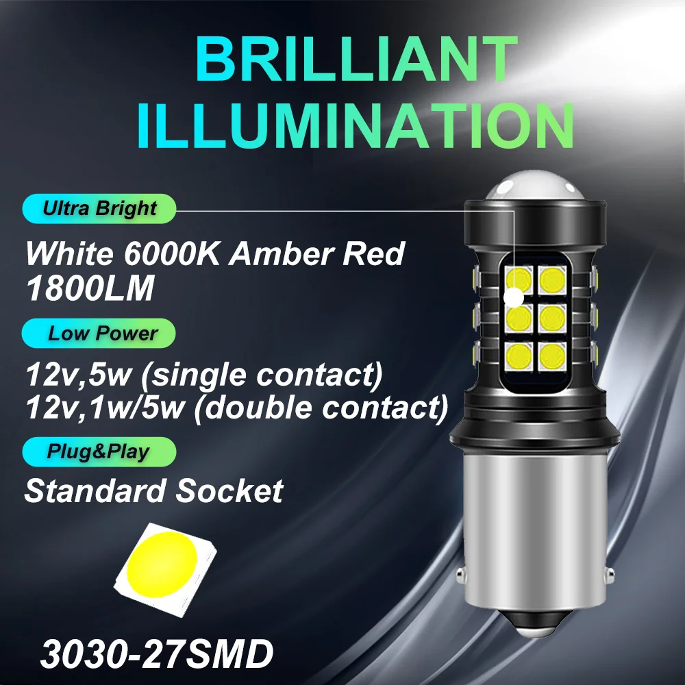Led turn signal light 2pcs S25 1156 P21W BA15S BAU15S PY21W 1157 BAY15D P21/5W T20 7440 7443 W21W 3157 P27/7W White