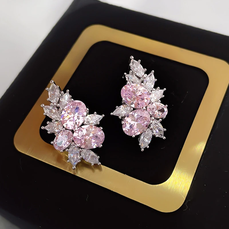 Huitan Sweet Pink Cubic Zirconia Stud Earrings for Women Silver Color Fashionable Ear Piercing Accessories Wedding Party Jewelry 9 S2d474603c5a0486a848c41d31545f3c8k