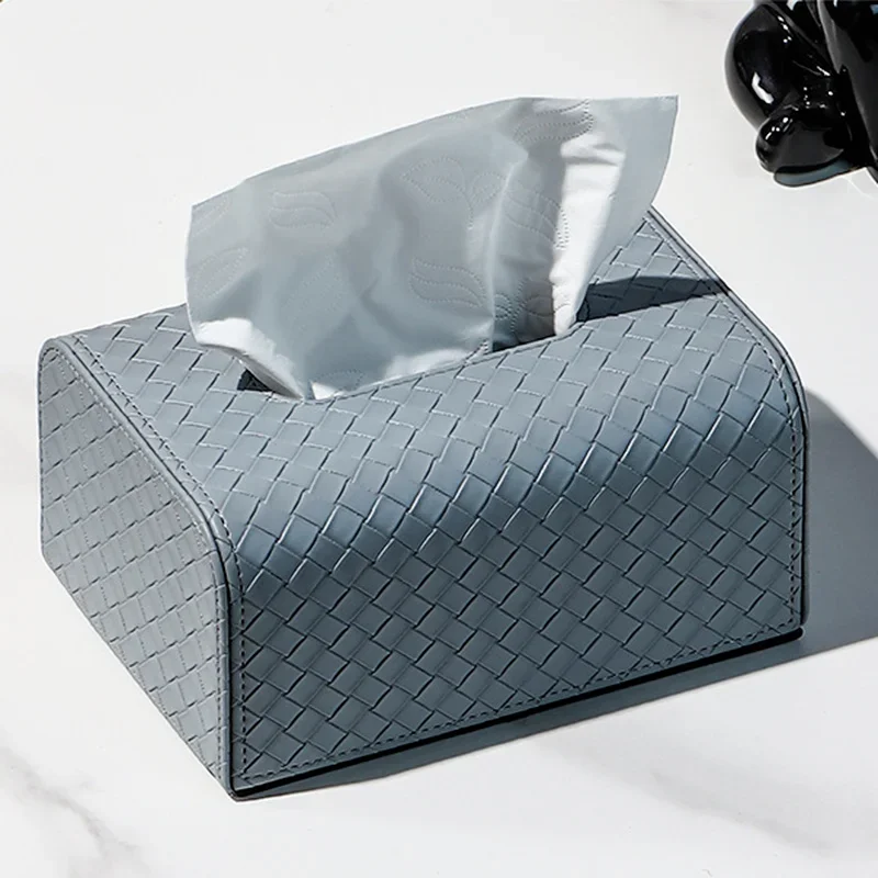 Rectangle Leather Tissue Box Creative Woven Grid Imitation Leather Extractable Tissue Box Home Bedroom Living Room Decoration 6