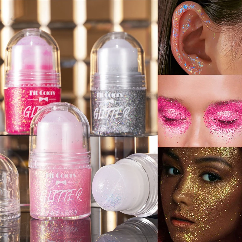 Diamond Highlighter Rolling Ball Glitter Gel Smooth Body Face Brighten Jelly Sparkling Shimmer Sequins Party Concert Makup Tool