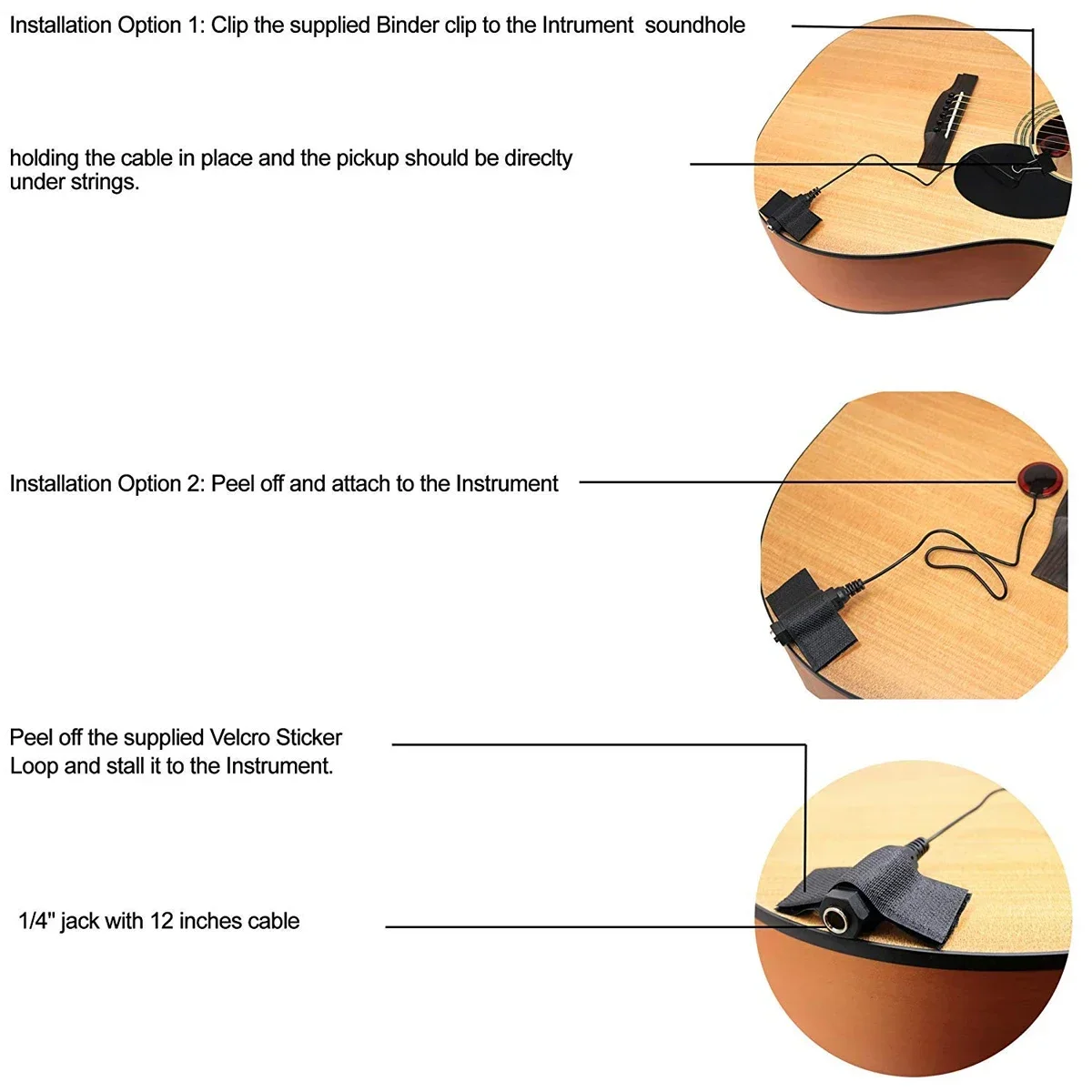 Professional-Grade Piezoelectric Contact Pickup for Acoustic Guitars, Ukuleles, Harps, and Banjos - Easy Install, High Quality