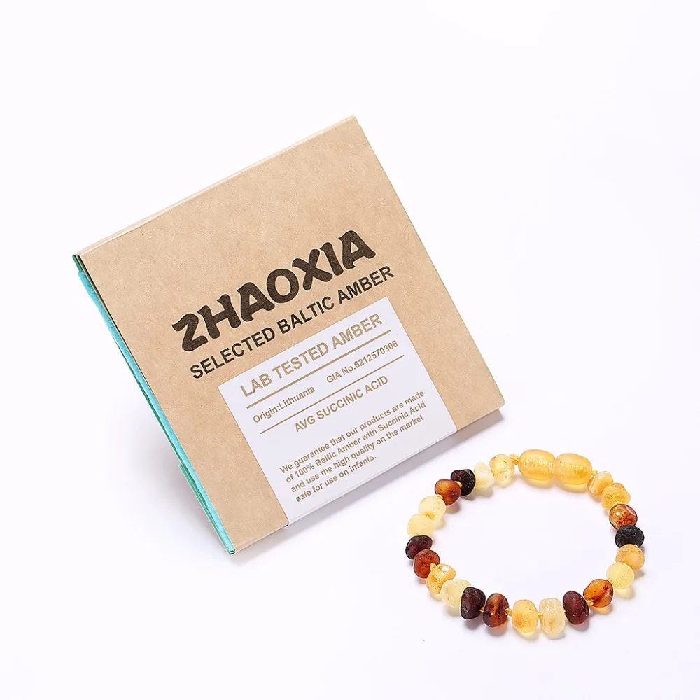 Baltic Amber Teething Bracelet for Baby(Multicolor Raw Unpolished) Handmade in Lithuania Lab