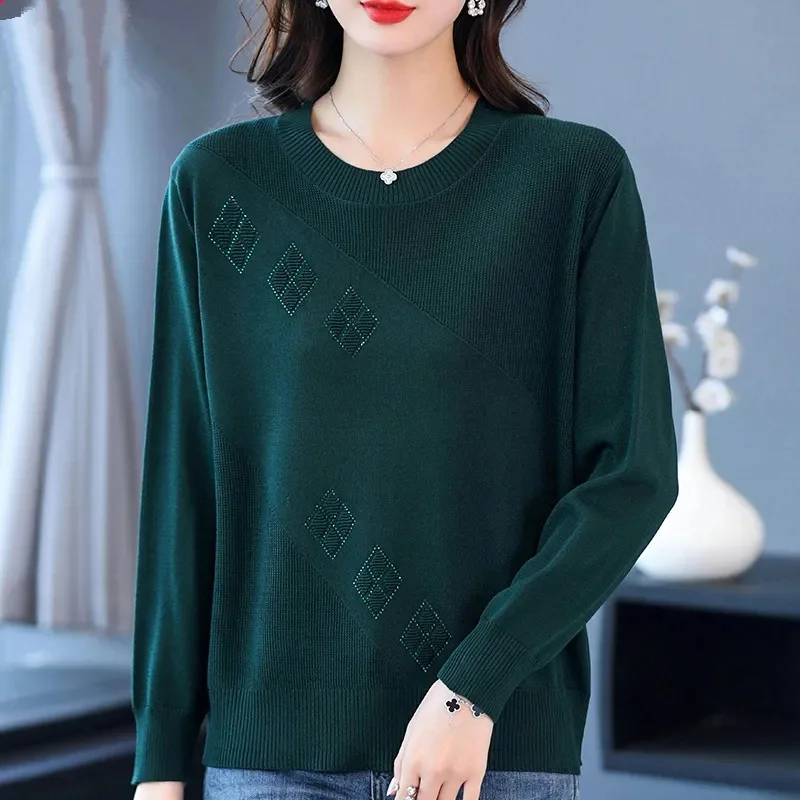 

Knitted Bottoming Shirt Women 2024 Spring Autumn New Sweater Korean Loose Coat Round Neck Thin Pullover Western-Style Female Top