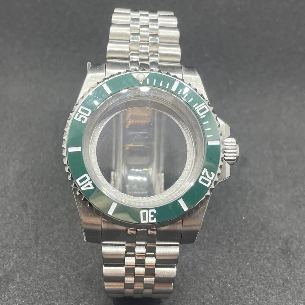 Elegant 40MM Stainless Steel Watch Case with Solid Bracelet and Glide Lock Clasp