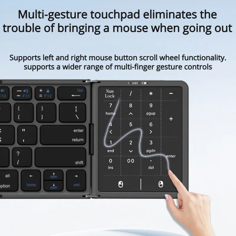 2026 Nuova tastiera pieghevole a tre ante Bluetooth con touchpad, portatile, pieghevole, per PC, Mac, smartphone e iPad_voghion.com