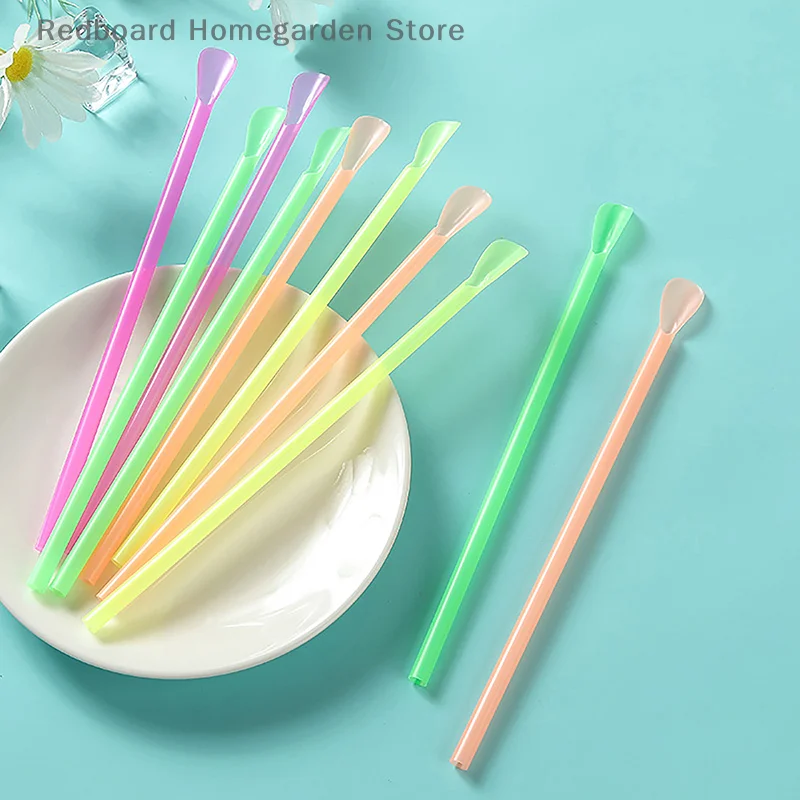 Description Picture 4 of item100pcs Multicolour Plastic Straws Drinking Straw Spoon Bar Pub Slush Straw For Birthday Celebration Party Supplies