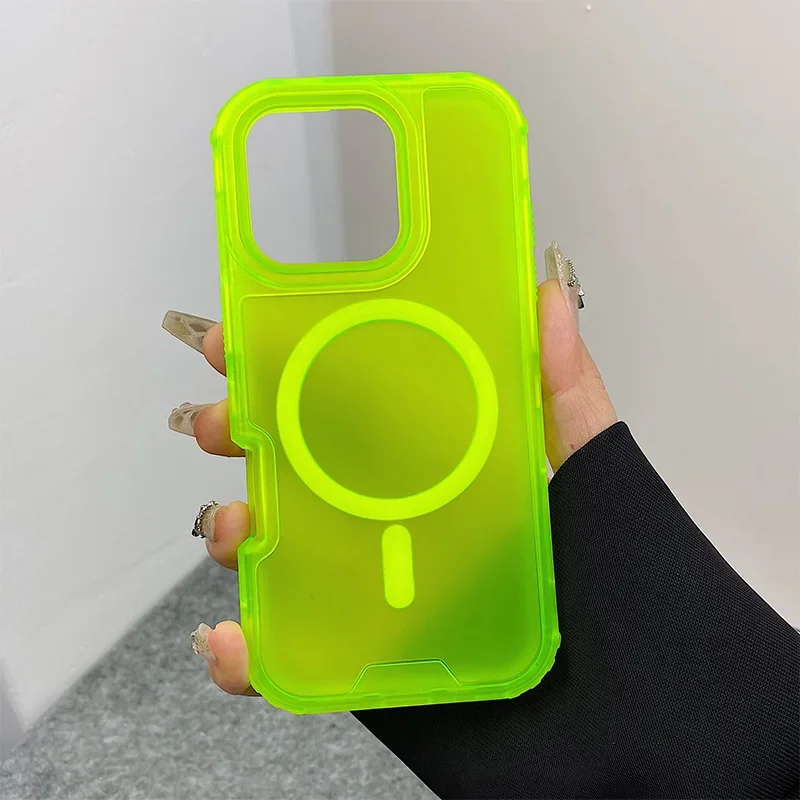 Trendy 3-in-1 Magnetic Shockproof Case with Frosted Slim Clear Design and Wireless Charging Compatibility