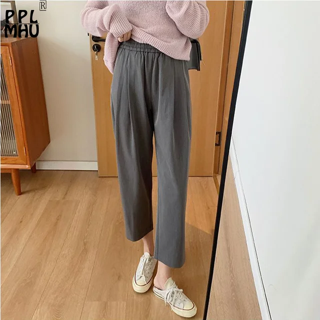 High Waist Cropped Work Pants Women Fashion Casual Solid Color Office Smart  Ankle Length Pants Trousers Spring Summer - AliExpress