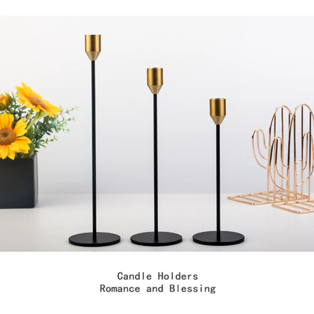 Description Picture 6 of itemMetal Small Candle Holder, Table Mini Candlestick for Wedding, Home Decoration Accessories, Black and Gold, 2 PCs/Set, 3 PCs/Set