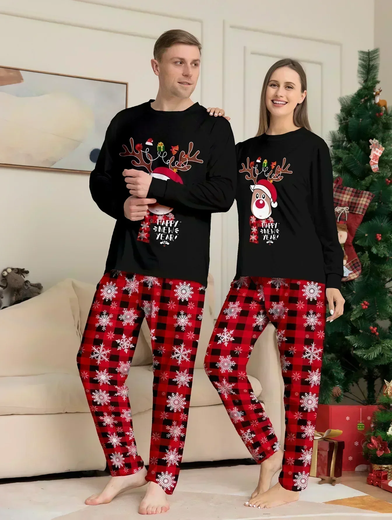 Matching Pajamas Matching Sleepwear Matching Outfit New Year Cartoon Elk Print Christmas Parent-child Pajamas Set