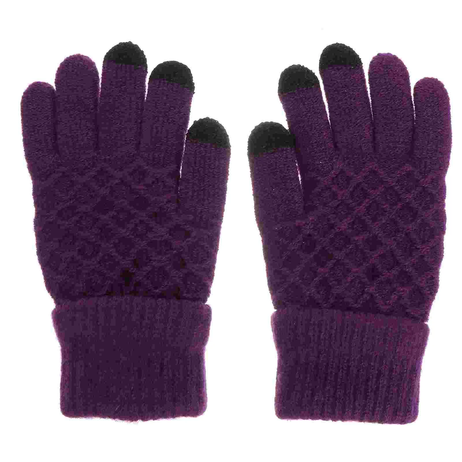 

Пара шерстяных вязаных перчаток для сенсорного экрана мобильного телефона/планшета/(фиолетовый)