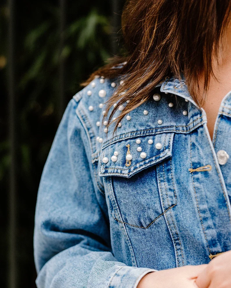 Perle Personalizzare Giacca Jeans Denim Giacche Da Sposa Invernali