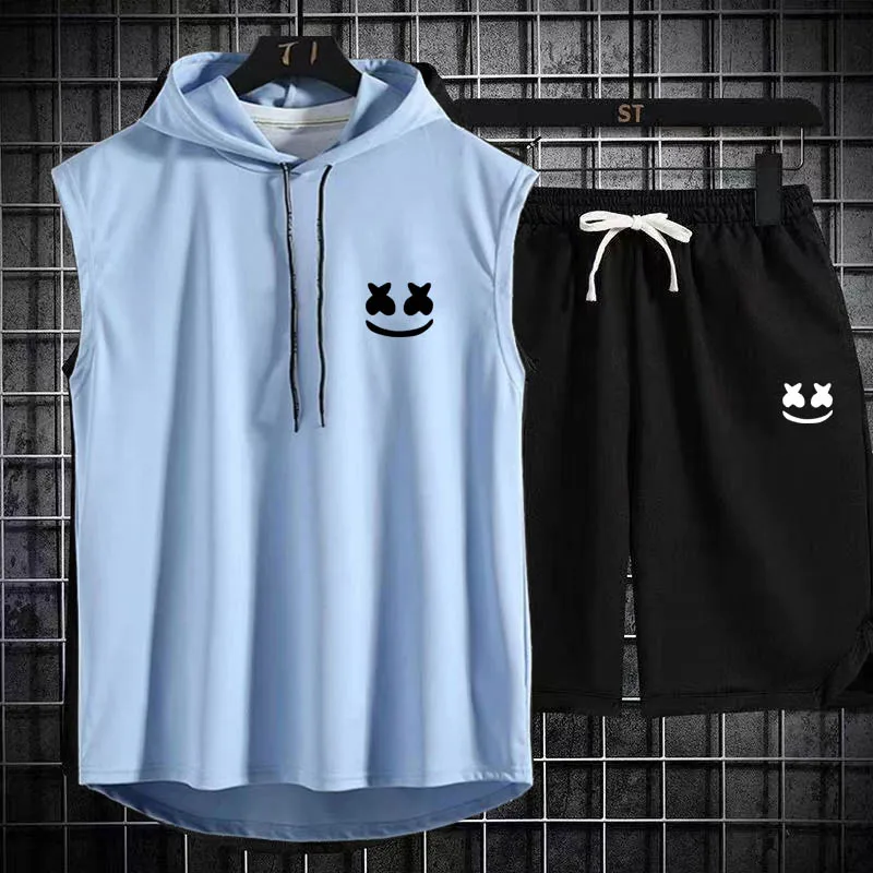 2024 Summer Mens Muscle Hoodie Vest Sleeveless Bodybuilding Gym Workout Fitness Shirt High Quality Vest Hip Hop Sweatshirt suit 6