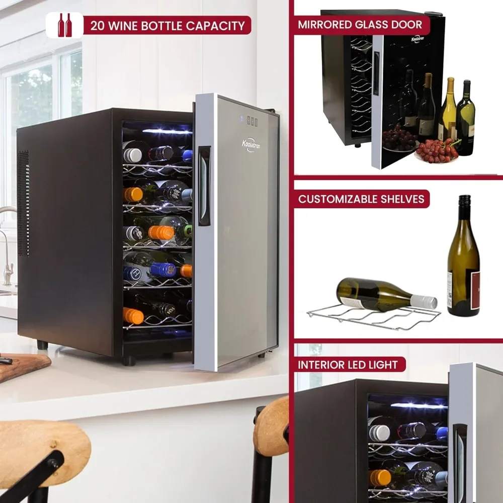 NEW-Wine Fridge - Wine Cooler, 20 Bottle Wine Cabinet for Champagne, Red & White Wine, Freestanding Cellar For Bar, Home, Kitche