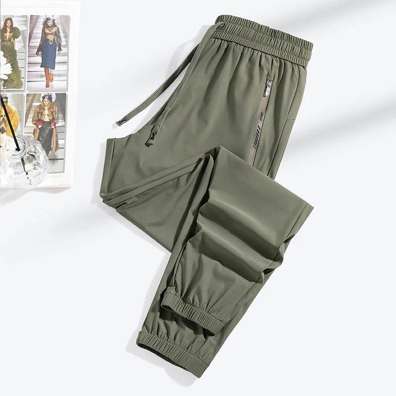 Casual Sports Pants for Men Women Summer Ice Silk Elastic Thin Loose Straight Leg casual sports pants