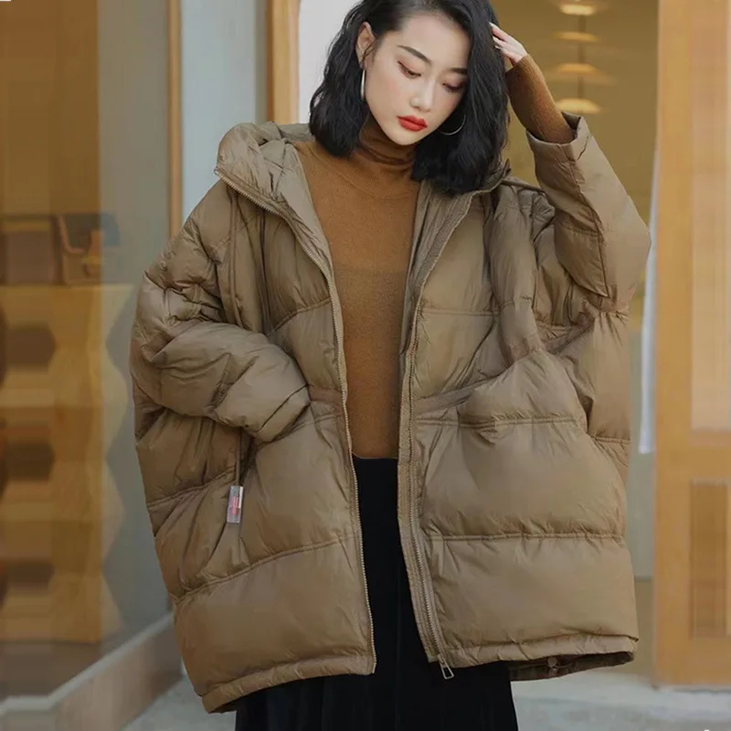 

2023 down Jacket Women's High-End 90 White Duck down Hoodie with Drawstrings High Quality Loose Stylish Simple and Versatile Coa