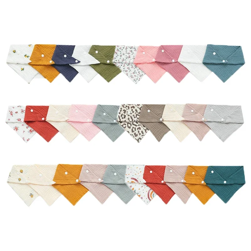 Baby Bib Newborn Baby Bibs Feeding Drool Bibs Solid Color Cartoon Snap Button Soft Triangle Towel Cotton 5Pcs/Set