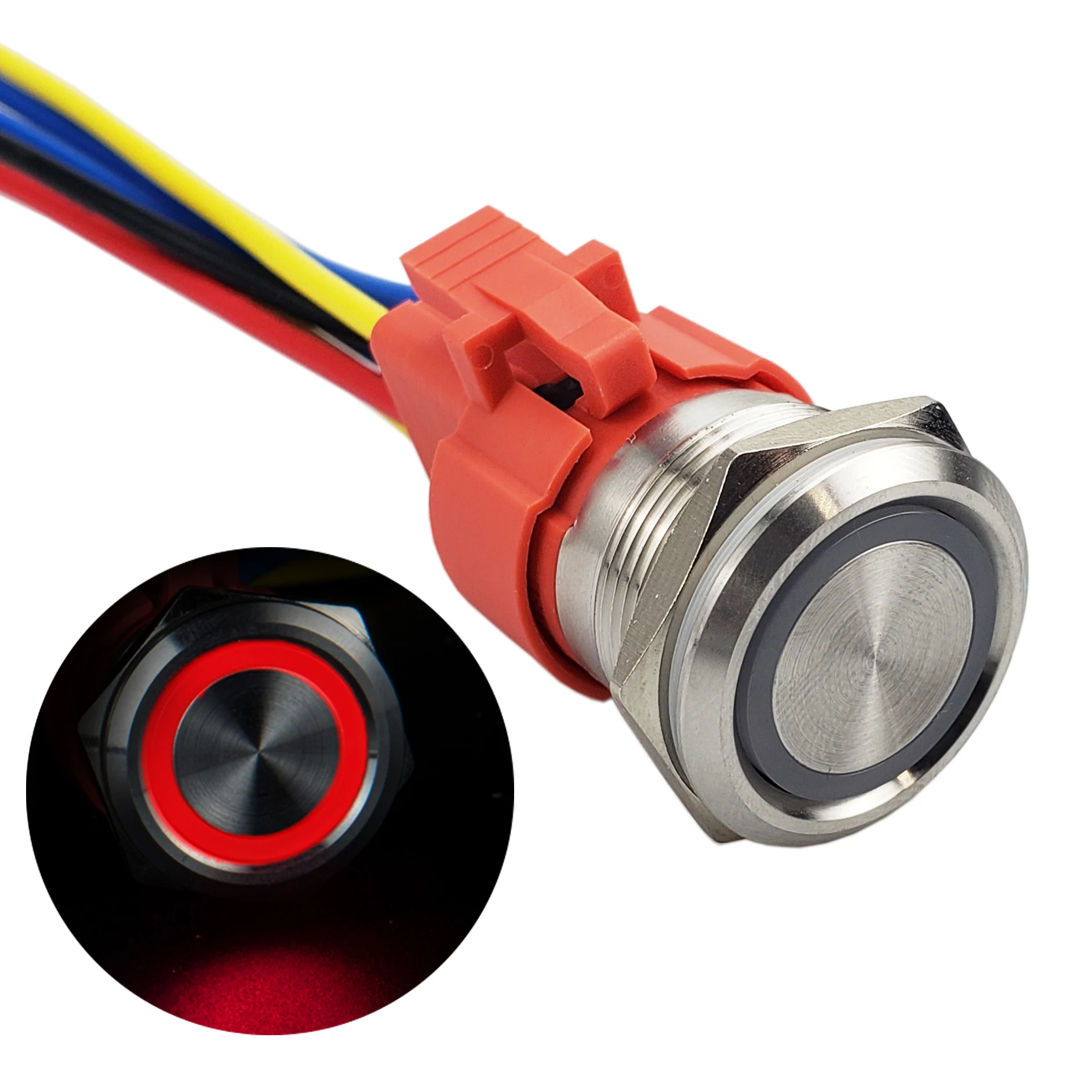 APIELE 10 Amp 22mm Latching Push Button Switch 12V Angel Eye LED