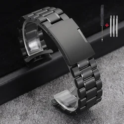 Elegant Stainless Steel Watch Band with Folding Clasp - Available in Silver, Gold, and Black, Includes Sizing Tool - 22mm (Black - Arc End)
