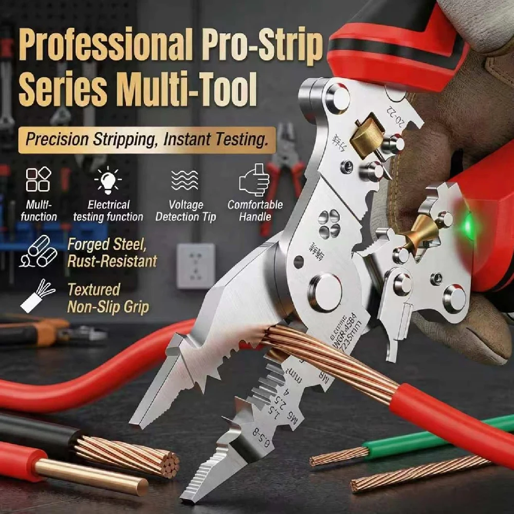 Rechargeable Heavy-Duty Wire Stripping and Cutting Tool with Voltage Tester & Alarms