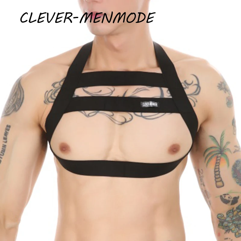 Sexy Men's Body Chest Harness Bondage Belt Halter Neck Lingerie Nylon Elastic Straps Nightclub Party Performance Wear Hollow Out