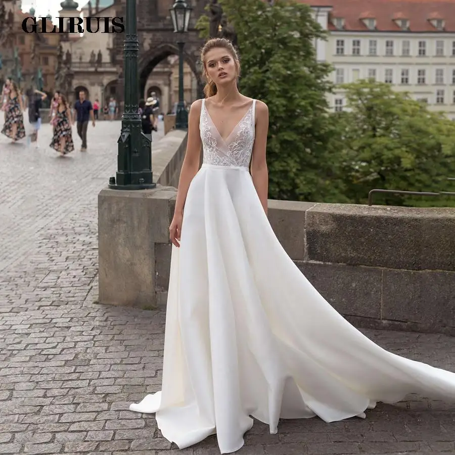 v-neck-sheer-bodice-wedding-dresses-ivory-elegant-a-line-open-back-sweep-train-bridal-dress-vestido-de-novia-encaje