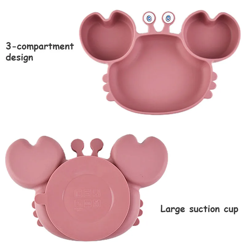 3Pcs Baby Feeding Plate Dishes Silicone Sucker Bowl Plate For Kids Children's Cartoon Tableware Sets Boys Girls Crab Plate 6