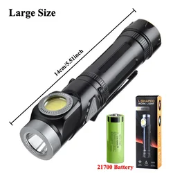 Rechargeable LED Flashlight with Magnetic Tail and Pocket Torch Functionality (Large Size)