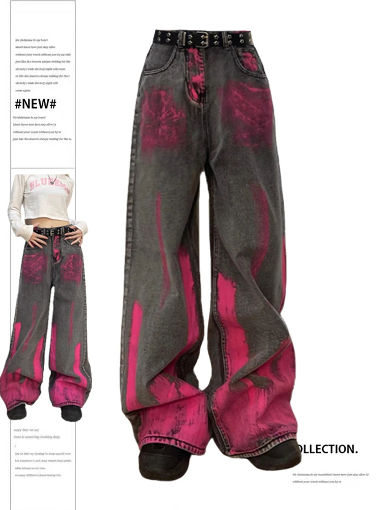 

Женские Мешковатые розовые джинсы, винтажные джинсовые брюки оверсайз в стиле Харадзюку в стиле 90-х, широкие ковбойские брюки с завышенной талией, модная одежда в стиле 1920-х, 2000