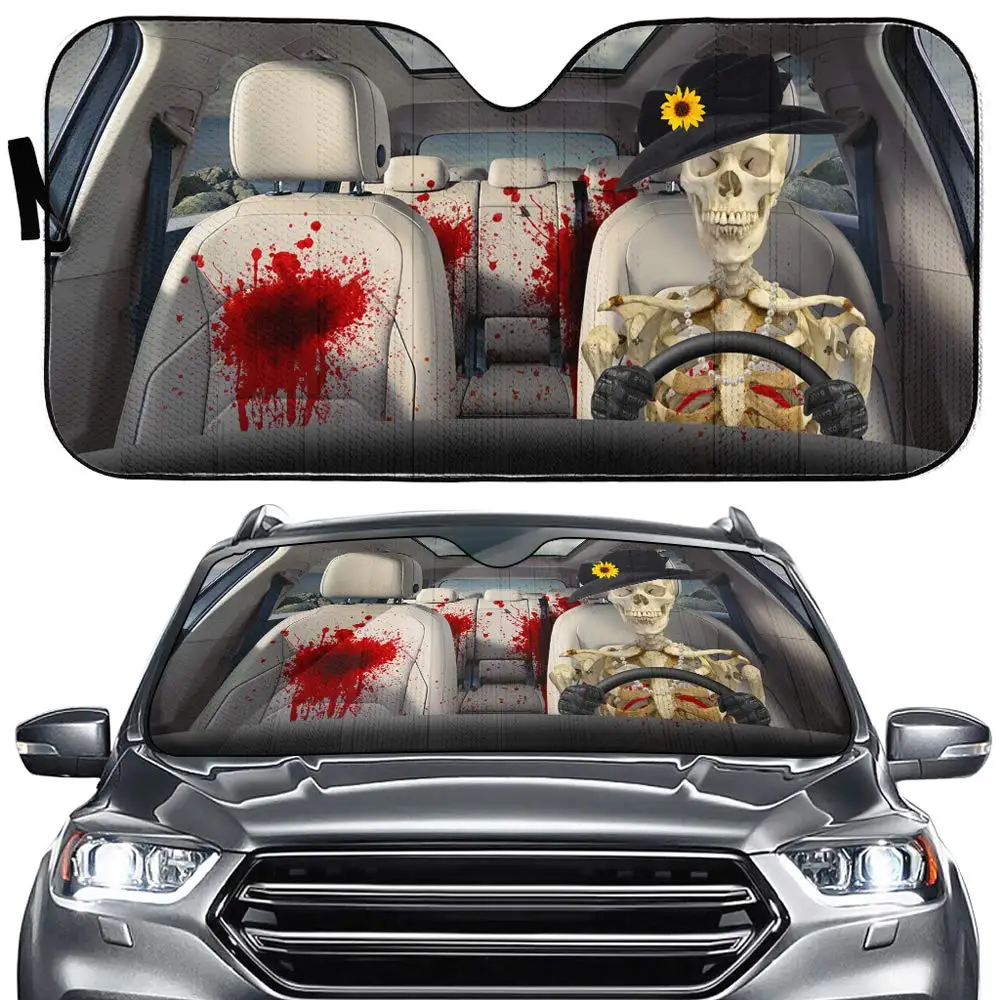 

Sunflower Skeleton Car Windshield Sunshade Horror Skull Front Window Sun Shade Sunshield SUV Trucks Vehiclev Van UV Rays Sun Hea