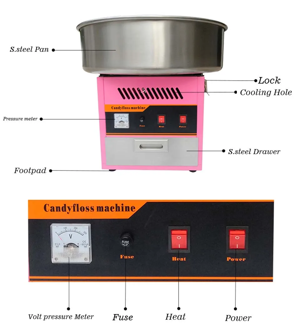 OT62 Commercial Cotton Candy Machine Electric/Gas Cotton Candy Floss Maker for Family Party, Kids Birthday/Pink 3